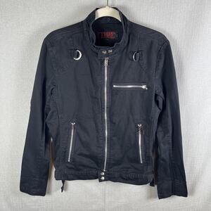 VTG 90'S Y2K Tripp NYC Jacket Size M Zipper Moto Biker Black Grunge *Tiny Flaws